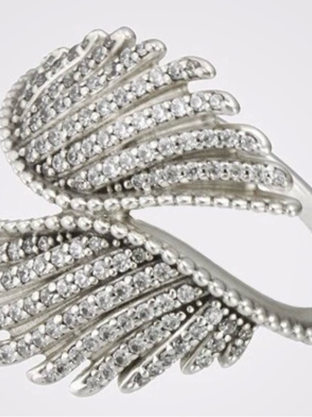 Retired Authentic Pandora Sterling Silver Majestic Feathers CZ Ring 190960CZ